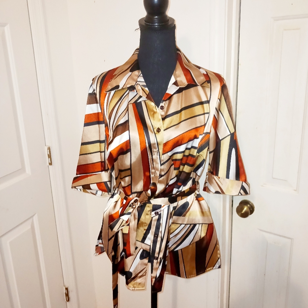 Striped Multicolor Button-Up Blouse - Picture 4 of 6